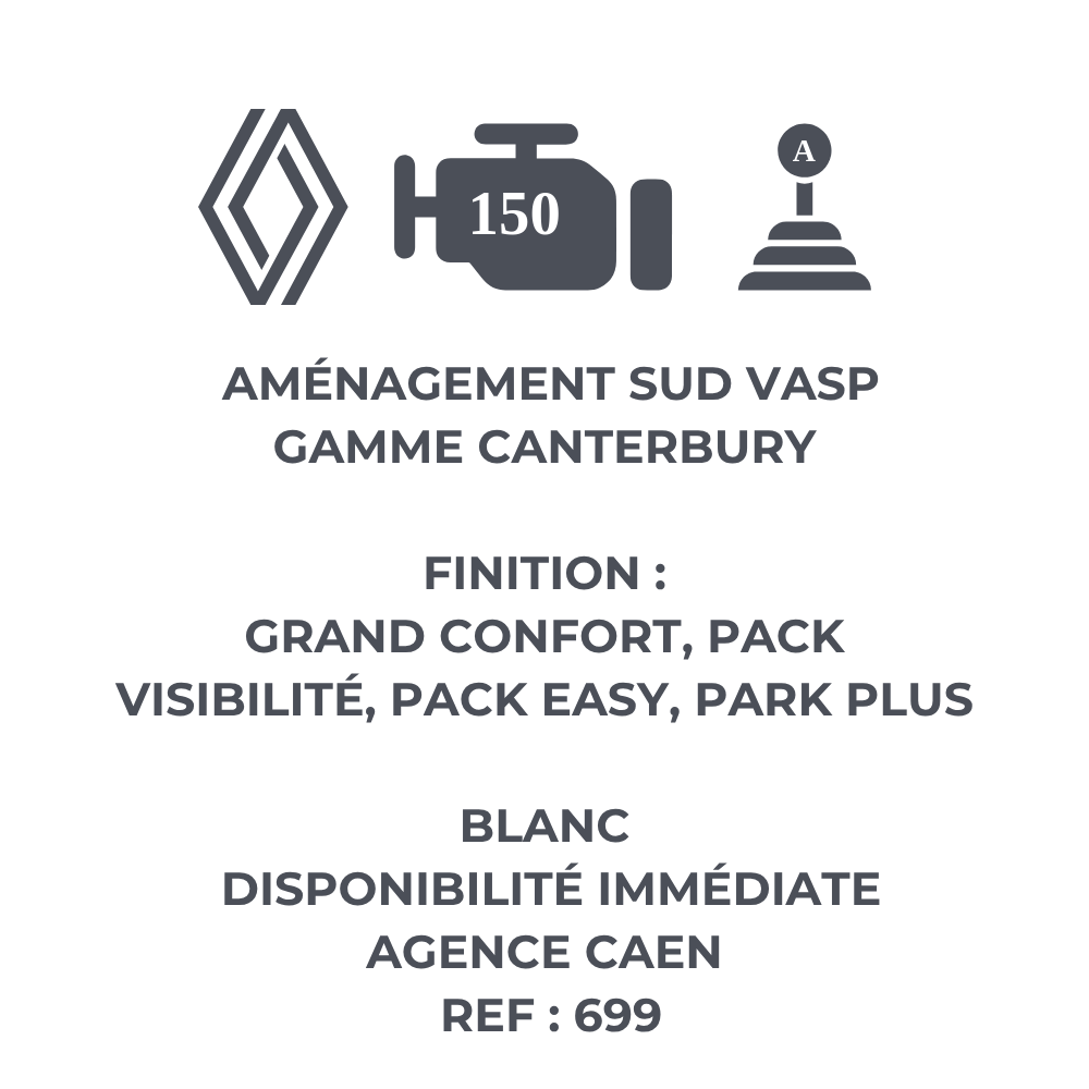 ref 699 renault, 150ch, boite auto, finition grand confort, pack visibilité, pack easy park plus,4 places, blanc glacier